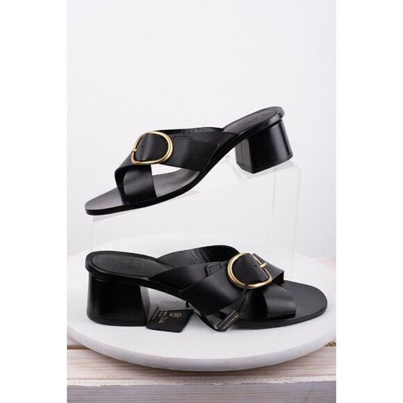 Massimo Dutti Womens Black Leather Buckled Sandals - Picture 1 of 8